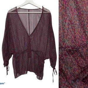 7 For All Mankind Silk Print Boho Blouse Covered Buttons Sz M/L